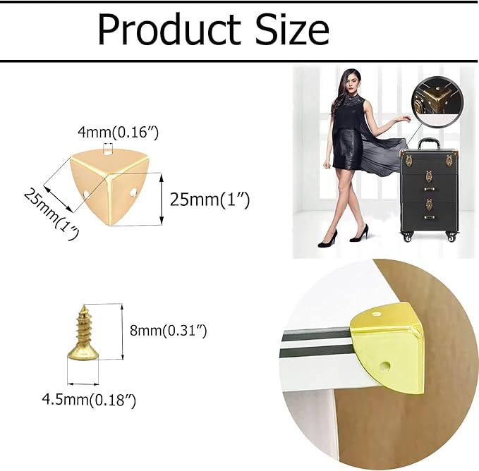 Vintage Box Cabinet Corner Protection-Triangle Box Table Cabinet Corner with Screws Decorative Wood Box Edge Cover Safety Guard Furniture Corner Protector Bumpers (Gold-25mm-24pcs)