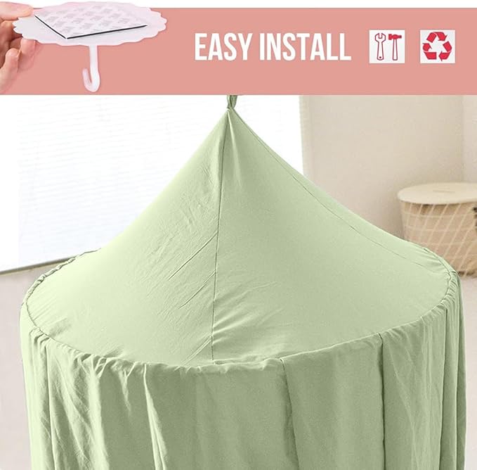 Bunnikins & Clover Bed Canopy for Girls Boys Bedroom Decor, Round Dome Mosquito Net for Baby Crib, Nook Castle Game Tent Nursery Decoration for Child, Play or Reading (Pea Green)