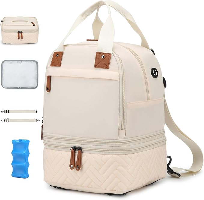 Breast Pump Bag for Spectra S1/S2 - Spectra Pump Bag with Ice Pack & Waterproof Mat, Portable Breast Milk Cooler Case for Work, Travel and Family Use, Beige