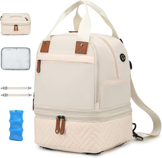 Breast Pump Bag for Spectra S1/S2 - Spectra Pump Bag with Ice Pack & Waterproof Mat, Portable Breast Milk Cooler Case for Work, Travel and Family Use, Beige