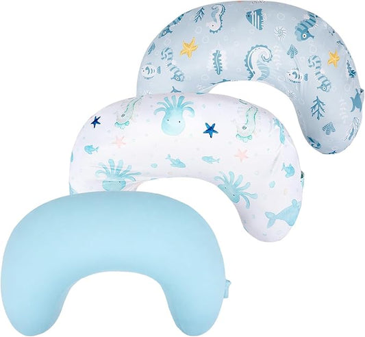 3-Pack Nursing Pillow Cover Compatible with New Boppy Nursing Pillow - Soft Stretchy Microfiber Feeding Pillow Cover, Washable Slipcover for Breastfeeding & Bottle Feeding (Cover Only)