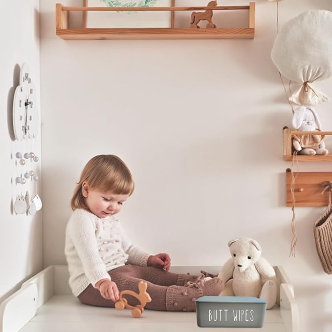 Butt Wipe Holder Flushable Baby Wipe Container Dispenser for Nursery Diaper Easy to Access,7.28" L x 4.80" W x 2.75" H (Grey)