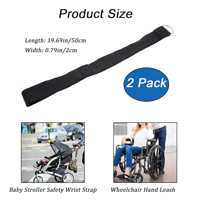 2 Pack Baby Stroller Safety Wrist Strap Adjustable Pram Wheelchair Hand Leash Black Retractable Adjustable Dog Leash Short Rope Safety Belt for Hilly City Street Walking