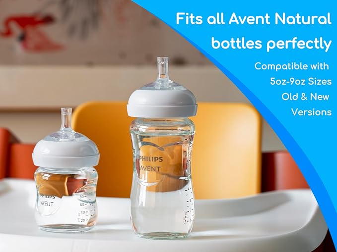 Sippy Straw Nipples for Philips Avent Natural Baby Bottles, My Grippy Spout Sippy Cup and Natural Trainer Sippy Cup, Food Grade Soft Silicone, Variable Flow, 9m+, 4-Pack