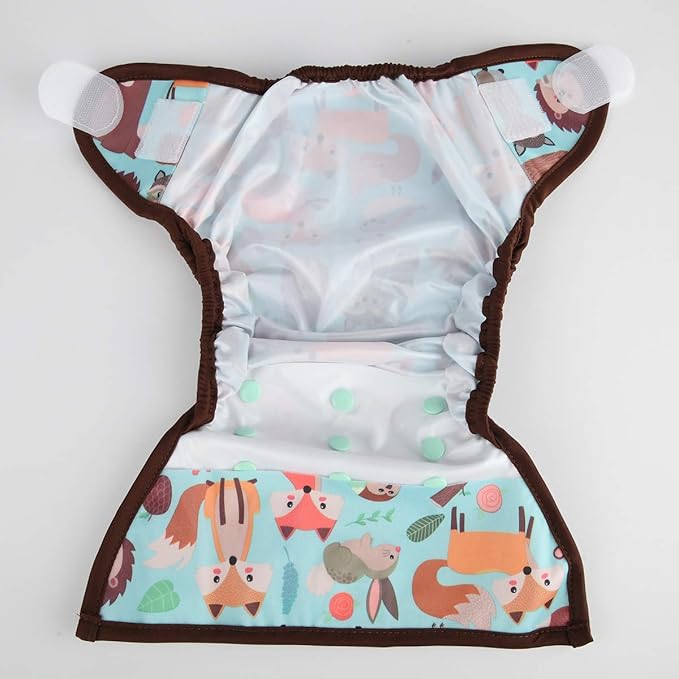 Baby Cloth Diaper Cover Nappy Hook and Loop Double Gusset 6.6lbs to 33lbs (Animal Friends)