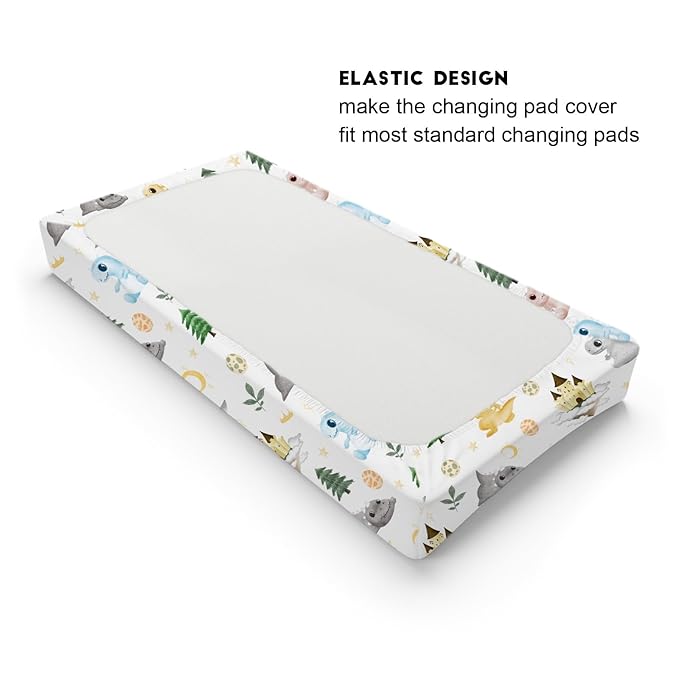 Cartoon Dinosaurs Changing Pad Covers Cute Dragon Castle Moon Stars Trees Leaves Change Table Sheets for Boys Girls Soft Baby Dinosaur Stretchy Snug Fitted Diaper Changing Table Mats 32''x16''