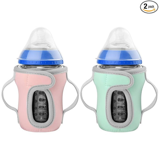 Beautyflier Glass Baby Bottle Sleeve Covers for 9oz Nature Baby Bottles with Dual Handle, 3.8mm Thicken Heat and Cold Retention Baby Bottle Sleeve (Pink+Green)