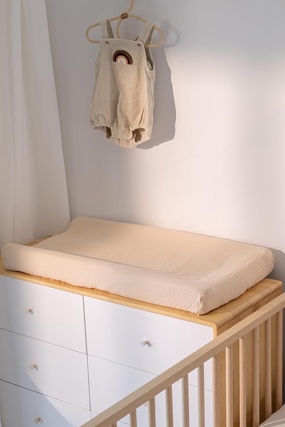 Little Jump Muslin Changing Pad Cover for Baby Girls Boys, 100% Cotton Soft Breathable Changing Table Covers, Baby Diaper Change Table Pad Cover, 2 Pack (Teddy Bears & Khaki)