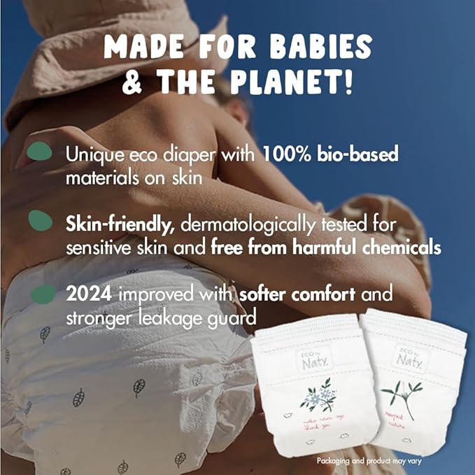 Eco by Naty Baby Diapers - Plant-Based Eco-Friendly Diapers, Great for Baby Sensitive Skin and Helps Prevent Leaking (Size 5, 80 Count)