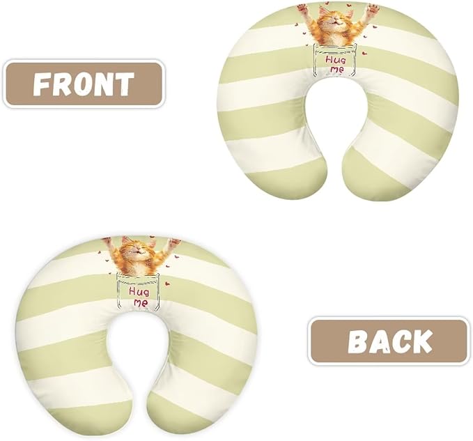 Green Stripes Nursing Pillow Cover for Breastfeeding Pillow, Ultra Soft and Cozy Nursing Pillow Slipcovers, Snug Fits for Bopy Pillow,Choice for Mom,Cute Orange Cat(Cover Only)