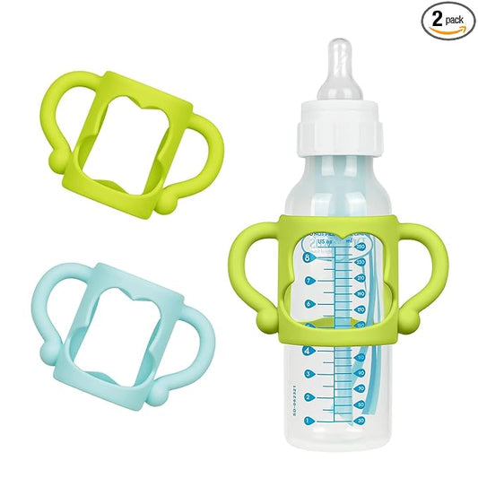 Aolso Silicone Baby Bottle Handles, 2PCS Bottle Handles for Dr Brown Narrow Bottles, Easy Grip Handles to Hold Baby Bottle, Easy Carry Handle Lightweight Bottle Handle(Green/Blue)