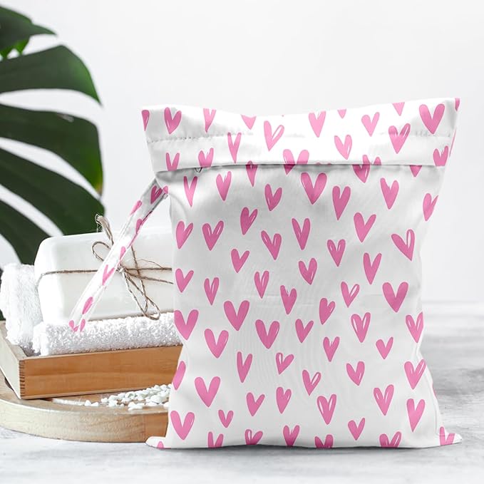 Waterproof Cloth Diaper Wet Dry Bag Reusable Travel Beach Pool Daycare Soiled Toddler Items Yoga Gym Bag for Swimsuits Wet Clothes Bags - Pink Love Pattern