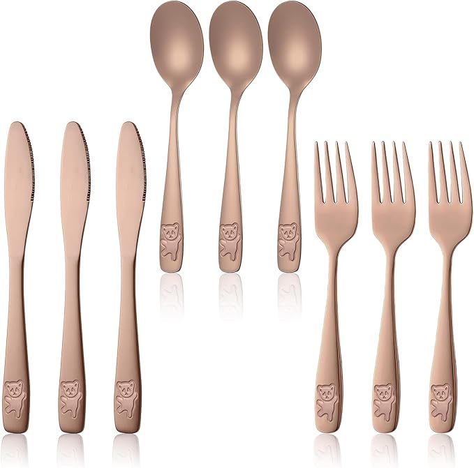 9 Piece Stainless Steel Kids Silverware Set,Toddler Utensils,Child Safe Flatware Forks Spoons Knives,Mirror Polished, Dishwasher Safe, for Boys and Girls