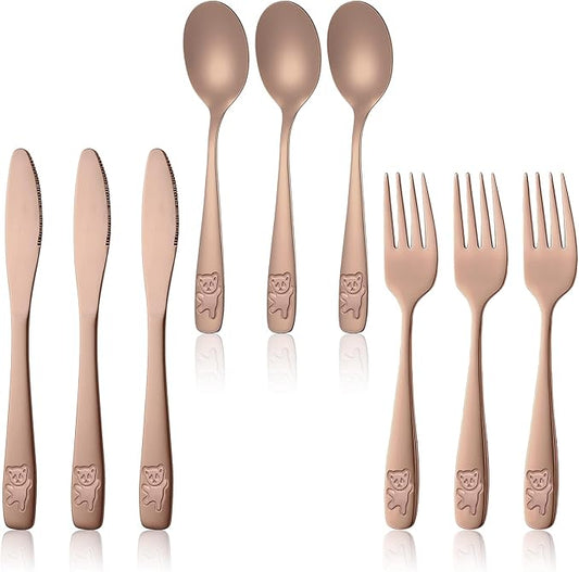 9 Piece Stainless Steel Kids Silverware Set,Toddler Utensils,Child Safe Flatware Forks Spoons Knives,Mirror Polished, Dishwasher Safe, for Boys and Girls