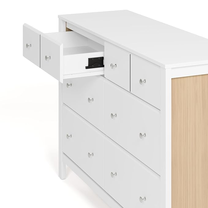 Storkcraft Horizon 6 Drawer Dresser (White with Driftwood) – GREENGUARD Gold Certified Dresser for Nursery & Kids’ Room, Modern Storage with Interlocking Drawer System