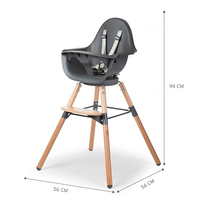 Childhome Evolu One.80° 2 in 1 Baby High Chair with 180° Swivel, Adjustable Height Baby High Chair, Sleek Modern with Beechwood Legs, Anthracite