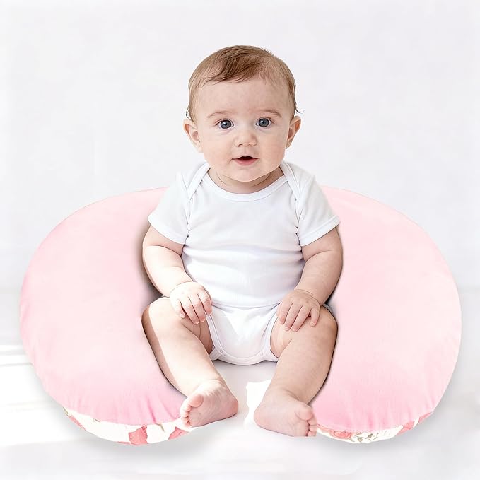 Nursing Pillow Cover, Ultra Soft Breastfeeding Pillow Covers for Newborn Baby Boys and Girls, Easy Removal and Machine Washable Slipcover, 1 Pillowcase Only (Pink Rose)