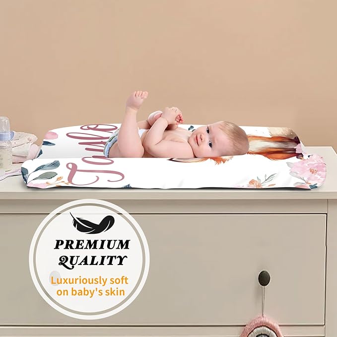 Custom Changing Pad Cover Set - Jersey Knit Comfy CozyUltra Soft Unisex Diaper Changing Table Covers with Personalized Name for Baby Boys Girls - Waterproof Ultra Soft 4 Pcs Set Style07