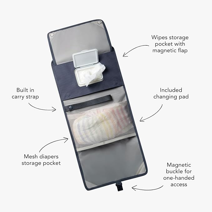 Huhu Baby Changing Wallet – Compact, Portable Diaper Changing Pad for Travel – Easy to Clean, Foldable Changing Mat – Must Have Diaper Bag Accessory for New Parents (Dusky Blue)