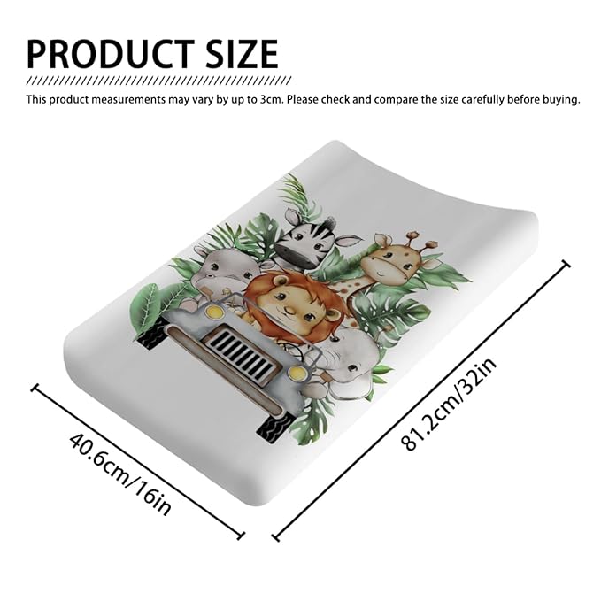 Jungle Safari Animals Truck Tropical Leaves Changing Pad Covers Elephant Giraffe Zebra Lion Hippo Diaper Change Table Sheets for Boy Girl Soft Stretchy Snug Fitted Changing Table Mats 32''x16''