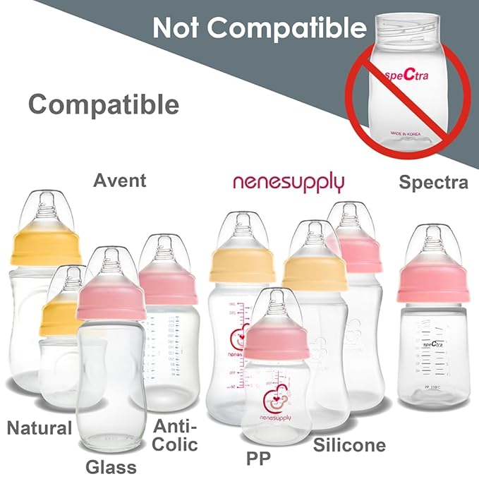 Nenesupply 4 Sets of Nipple Ring Cap Compatible with Nenesupply Baby Bottle Silicone Bottle and Avent Bottle Nipple Collar Anti Colic Level 3 Nipple for 3+ Month Baby Medium Flow for 3+ Month Babies