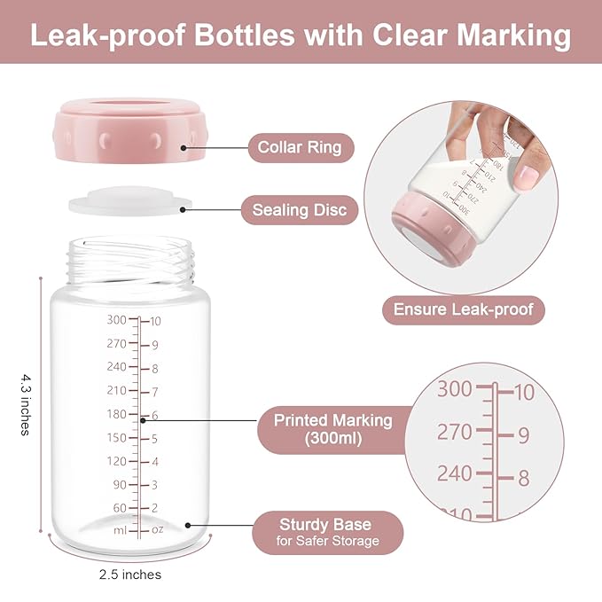 2PCS Breastmilk Storage Bottle, BPA Free Wide-Neck Spectra Bottles for Pumping, Storage Collection Baby Bottles for Fridge & Momcozy Breast Milk Cooler, Breastfeeding Bottle, 10 oz