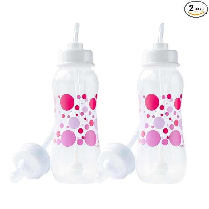 Hands-Free Baby Bottle - Anti-Colic Nursing System 9 oz Baby Bottle with Fast Flow Nipple/Teat 3m+ with Tube Straw Feeding System for Toddler (2 Bottles - Pink)