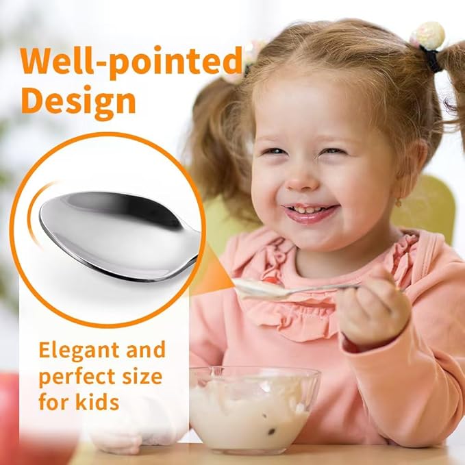 4-Piece Kids Utensils Set - Stainless Steel Training Forks & Spoons with Rounded Edges | Self-Feeding Kid Tableware Set for 2+ Years and Preschoolers | Dishwasher Safe