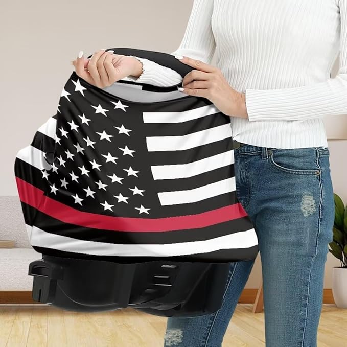 Coldinair US Flag Car Seat Cover for Babies Boys Girls,Nursing Cover,Soft Stretchy Infant Carseat Canopy,Shopping Cart/High Chair/Stroller Covers