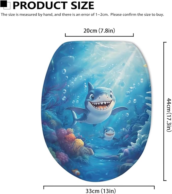 Funny Cartoon Shark Toilet Seat Covers for Bathroom Flannel Fabric Toilet Cover Set Stretch Washable Protector Cover Suitable for Home School Hotel Dormitory Apartment