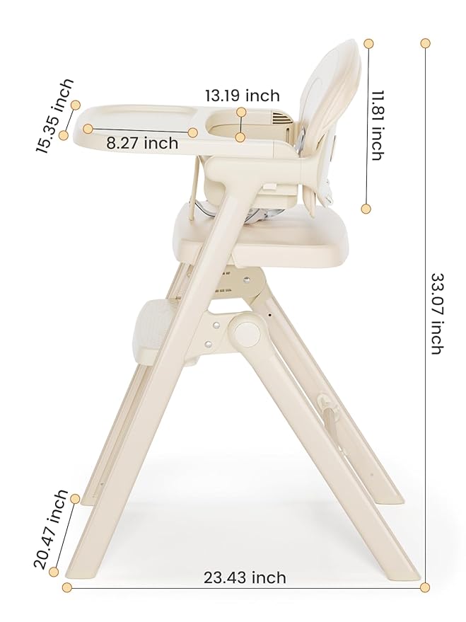 High Chairs for Babies and Toddlers, Baby High Chair Adjustable Height, Dining Chair with Removable Tray, Ergonomic Toddler Feeding Seat, Sturdy & Durable Construction, Beige