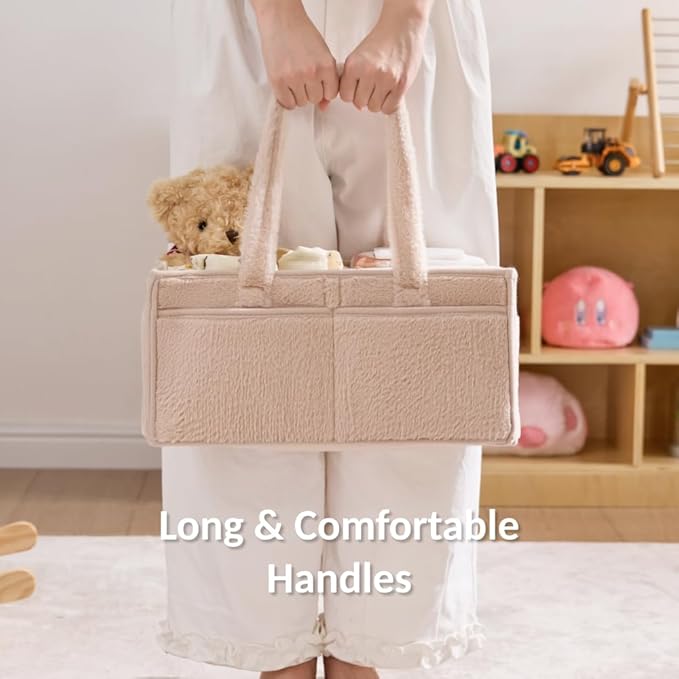 luxury little Soft Baby Diaper Caddy Organizer, Nursery Storage Basket with Removable Divider, Portable Baby Diapers Basket, Gifts for New Parent, Baby Shower, Newborn Must-Have Essentials, Ivory