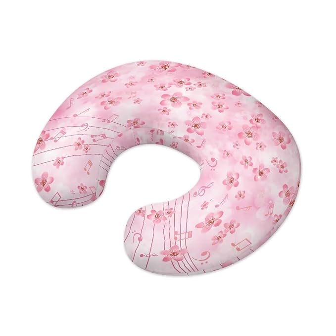 Cherry Flower and Music Nursing Pillow Cover for Baby Boy Girl Breastfeeding Slipcover Infant Newborn Nursery Bottle Pillowcase Durable and Easy to Clean