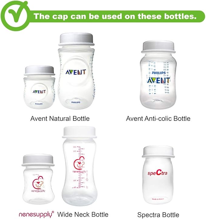 Nenesupply Travel Bottle Caps Lids Compatible with Nenesupply Bottle Spectra Bottles Avent Bottles Wide Mouth One-Piece Cap for Breastmilk Storage and Collection Leak Proof with Sealing Ring