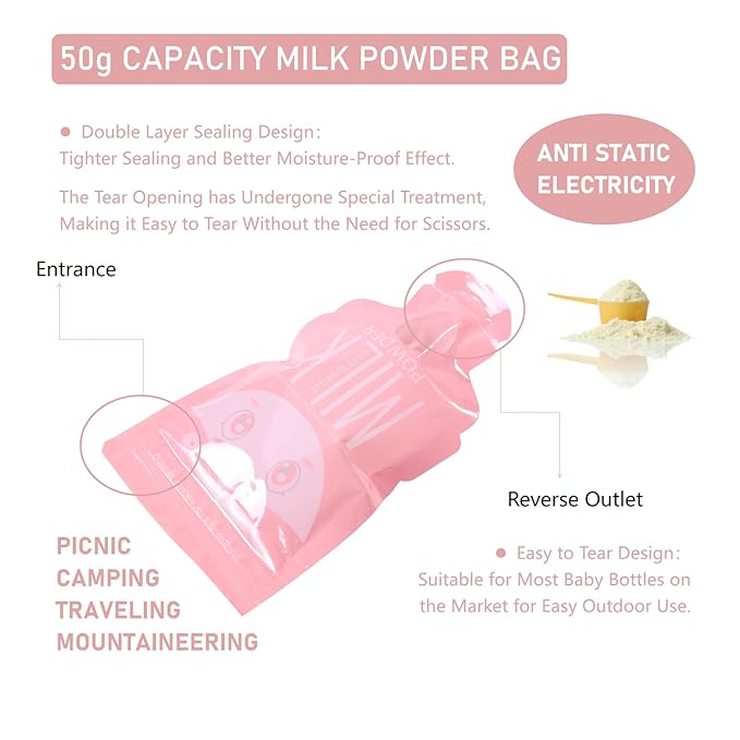 30pcs Pink Milk Powder Storage Bag, Disposable Milk Powder Bags Portable Milk Powder Storage Bag for Day Care and Family Trip