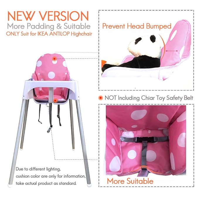 ZARPMA Highchair Cushion for IKEA Antilop High Chair, NEW Version Baby Highchair Seat Covers, More Thick, Washable Foldable, Child Chair Insert Mat Padding (Pink)
