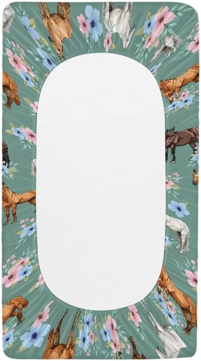 Flower Horse Changing Pad Cover for Baby Boy Girls Changing Table Covers 32''x16'' Diaper Table Change Mat Sheet Infant Newborn Changing Pad Covers