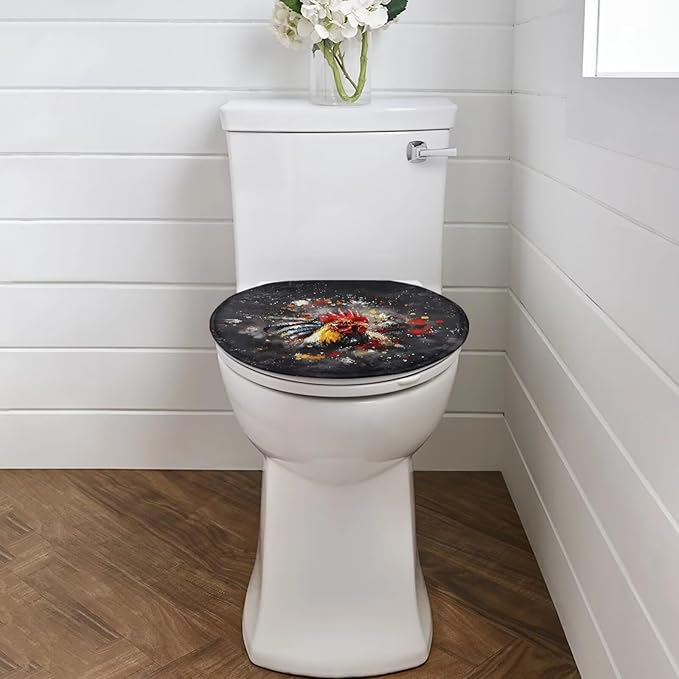 Flannel Fabric Toilet Lid Cover Rooster Print Toilet Lid Cover Bathroom Decor Suitable for Public Bathrooms Long-Term Travel Boarding