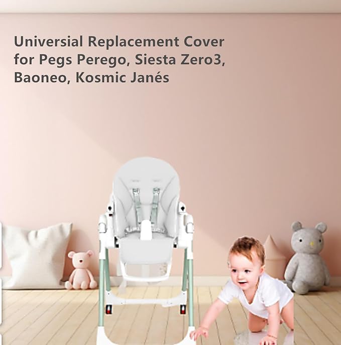 Baby High Chair Cover Replacement | PU Leather Dining Chair Cover with Soft Cushion Seat, Easy to Install High Chair Covers for Baby and Toddler, High Chair Cover Replacement (Light Grey)