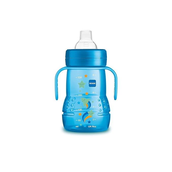 MAM Easy Active Baby Bottle, Switch Between Breast and to Clean, 4+ Months, Boy & Plastic Trainer Cup (1 Count), Trainer Drinking Cup with Extra-Soft Spout, Spill-Free Nipple, and Non-Slip