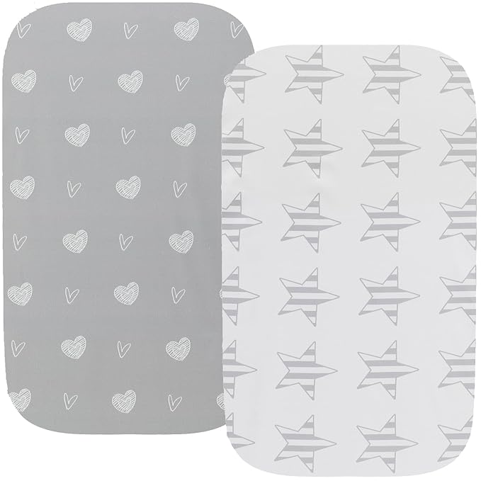 Waterproof Changing Pad Cover Set 2 Pack Stretch Jersey Knit Super Soft Grey Love & Stars