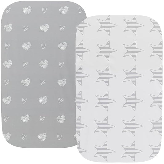 Waterproof Changing Pad Cover Set 2 Pack Stretch Jersey Knit Super Soft Grey Love & Stars