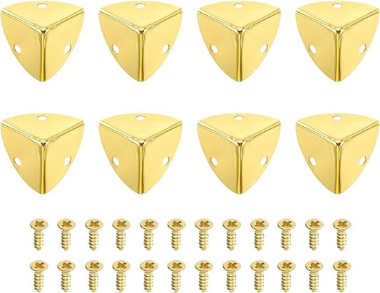 uxcell 8 Pcs Decorative Box Corner Cover, 23mm Metal Edge Guard, Furniture Corner Edges Protector with Screws, Gold