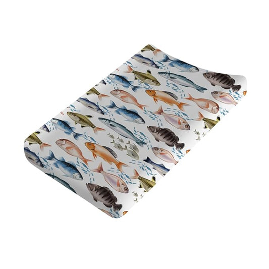 Watercolor Fish Baby Changing Pad Covers for Boy Girl 32''x16'' Freshwater Fishes Fitted Diaper Changing Table Pad Mats Outdoor Fishing Lovers Gift Comfort Soft Breathable Cradle & Bassinet Sheets