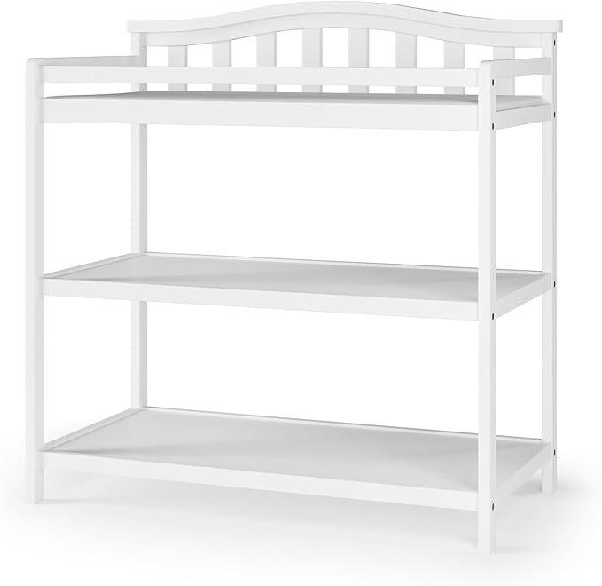 Child Craft Arch Top Infant Changing Table, Water-Resistant Pad and Safety Strap, Anti-Tip Kit Included to Prevent Tipping, Non-Toxic, Baby Safe Finish (Matte White)