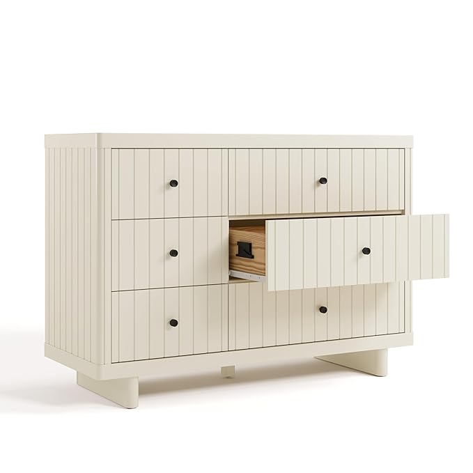 Storkcraft Kyoto 6 Drawer Dresser (Frosted Oat) - GREENGUARD Gold Certified, Nursery & Kids' Bedroom, Safety Interlocking Drawer System, & Easy Assembly with Pre-Installed Tracks