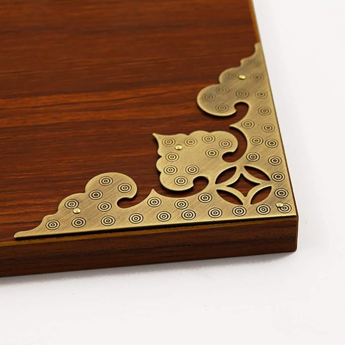 4Pcs Large Antique Brass Hollow Pattern Corner Protectors, 4" Vintage Hardware Desk Edge Wooden Jewelry Gift Box Corner Guard