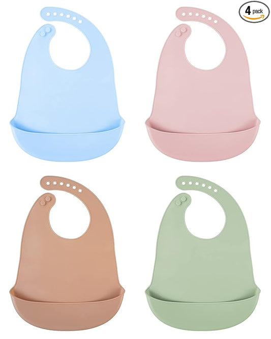 DF DUALFERV 4 Pcs Silicone Baby Bibs for Girls and Boys, Waterproof and Adjustable Toddler Bib