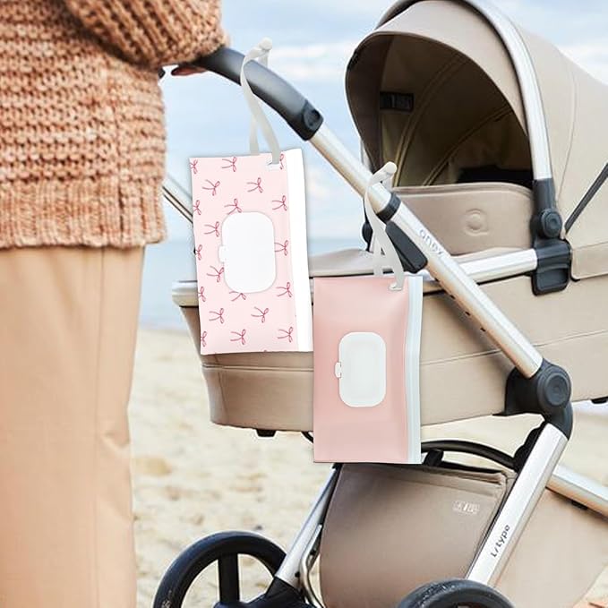 cephira Baby wipes dispenser，portable baby wipes holder for outdoor, Refillable baby wipes container, on the go wet wipe pouch for travel, resuable wipes dispenser for hiking (Pale Pink)