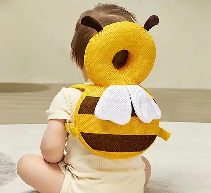 Baby Head Protector Backpack, Soft Breathable Safety Cushion for Walking and Crawling, Unisex Toddler, Yellow Bee
